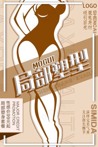 剪纸风局部塑身整形美容海报