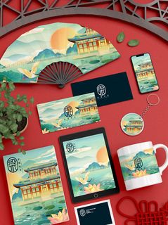 高端文创样机素材产品中国风国潮logo礼盒包装VI智能贴图PSD模板