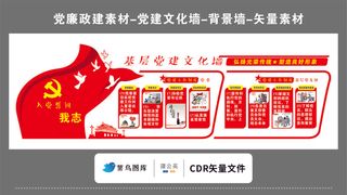 党建文化墙党建素材CDR预览图红色背景基础党建弘扬光荣传统