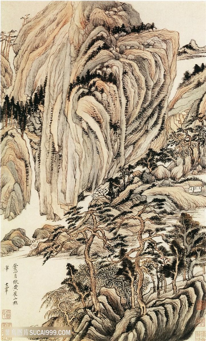 中国风界画水墨仿古山水图