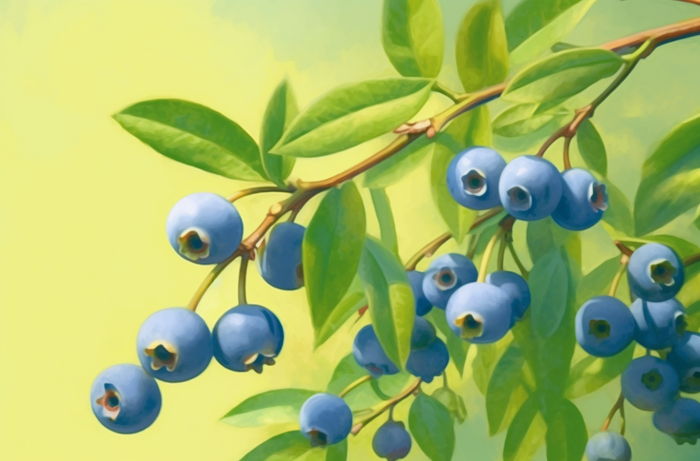 一串绿色背景的蓝莓插画(4080x2688)