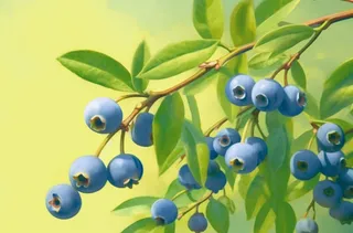 一串绿色背景的蓝莓插画