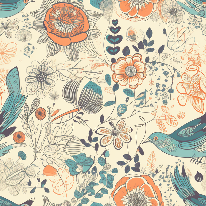 花鸟图，插画风格，无缝贴图，素材