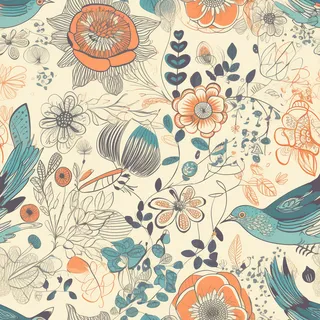 花鸟图,插画风格,无缝贴图,素材 花鸟图,插画风格,无缝贴图,素材