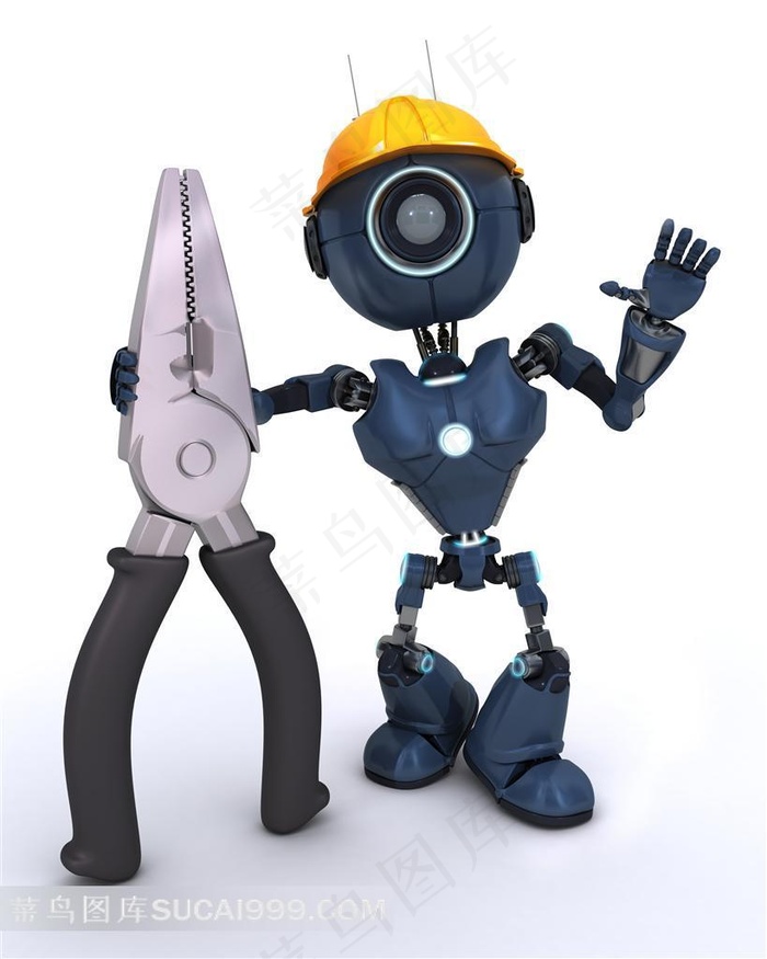 拿着钳子的3D人物