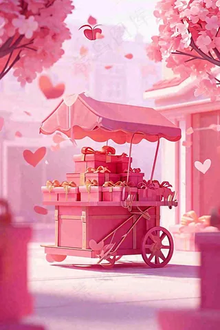 粉色可爱礼盒礼物，购物电商礼品