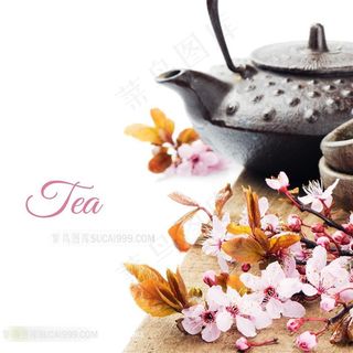 放在茶壶边上的花朵