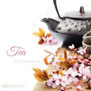 放在茶壶边上的花朵