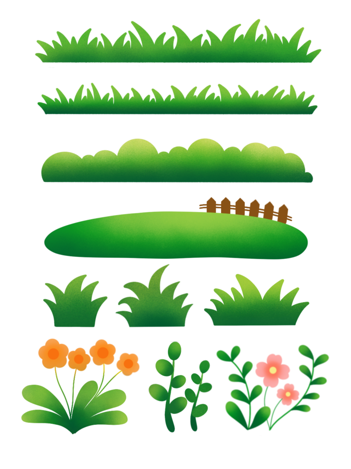 手绘png免抠小草草地素材