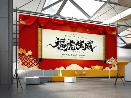 2022虎年贺岁春节元旦喜庆国潮插画横幅海报展板5