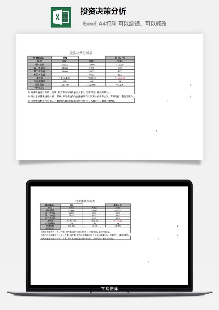 投资决策分析财务行政EXCEL模板