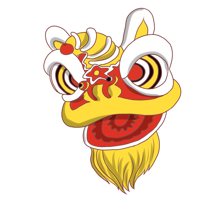 新年春节虎年元宵手绘人物舞狮卡通狮子头插画元素PSD设计素材psd模版下载