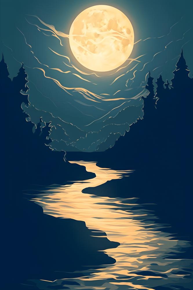 月亮银河水中月光意境背景(2400x3600)
