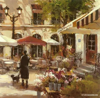 庭院高清油画风景画