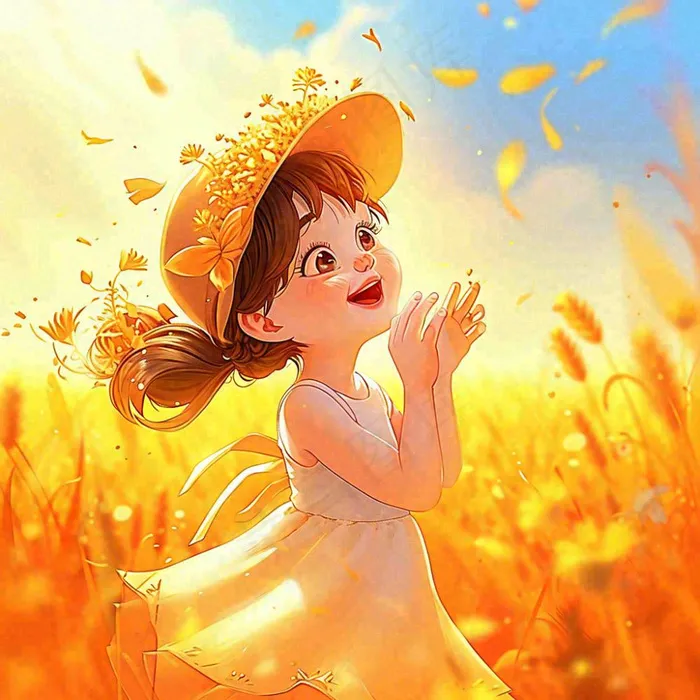 秋天秋叶小麦黄色落叶女孩小孩玩耍(1024x1024)