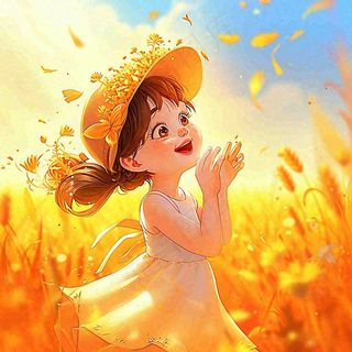 秋天秋叶小麦黄色落叶女孩小孩玩耍