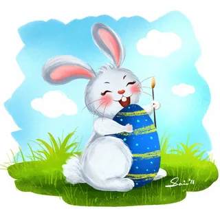 复活节装饰元素手绘插画兔子彩蛋鲜花场景(1)