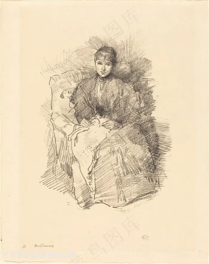 惠斯勒素描手绘美女装饰画