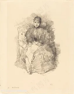 惠斯勒素描手绘美女装饰画 惠斯勒素描手绘美女装饰画