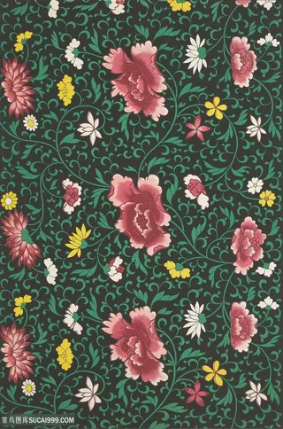 高清黑色背景粉色鲜花植物中式传统纹样集锦中国风图片