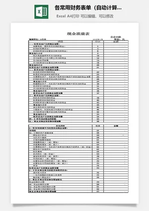 各常用财务表单（自动计算）-Excel图表模板预览图