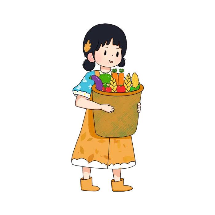 卡通手绘丰收小女孩免抠素材