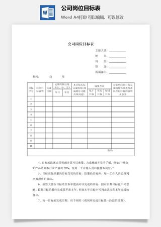 公司岗位目标表word模板