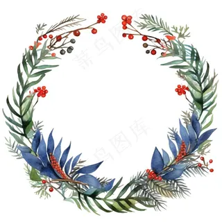 花环圣诞花环松球水彩免抠