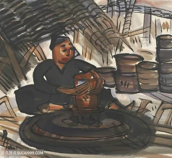 林风眠手绘陶瓷妇女装饰画 林风眠手绘陶瓷妇女装饰画