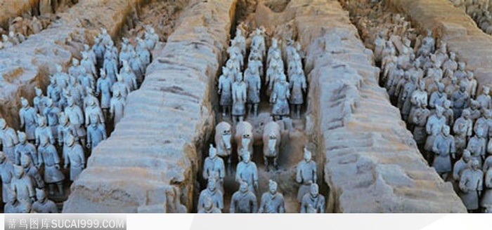 宏大的秦皇兵马俑阵队部分风景图