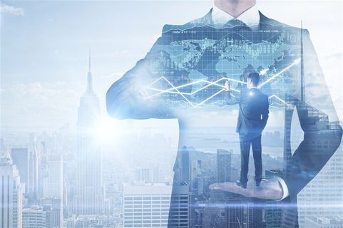 商务科技双重曝光商务人士城市建筑高清图片