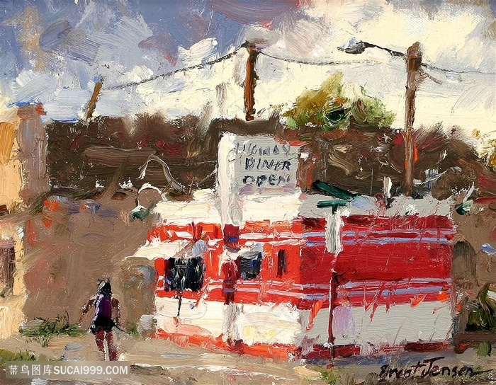 道路悬崖美景油画风景画