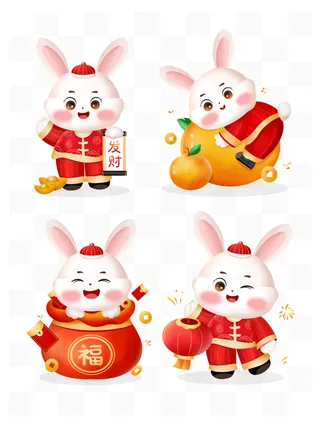 兔年新年拟人兔子元素卡通喜庆