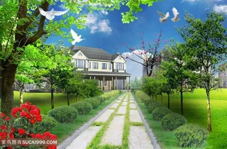 别墅美景韩式自然背景