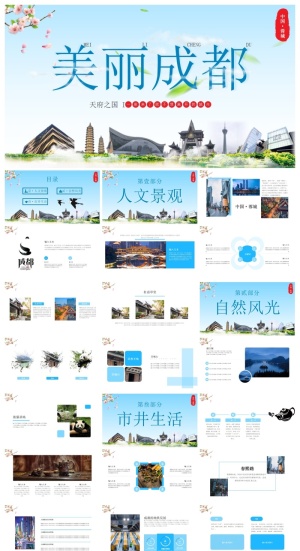 《美丽成都》成都旅游介绍PPT模板预览图