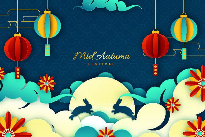 中秋节快乐灯笼蓝色背景