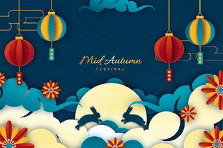 中秋节快乐灯笼蓝色背景