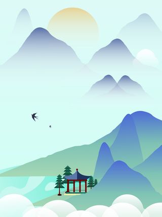 浅绿色渐变中国风山水背景