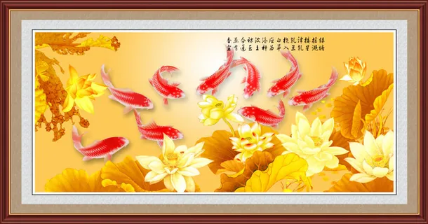 荷花九鱼边框背景