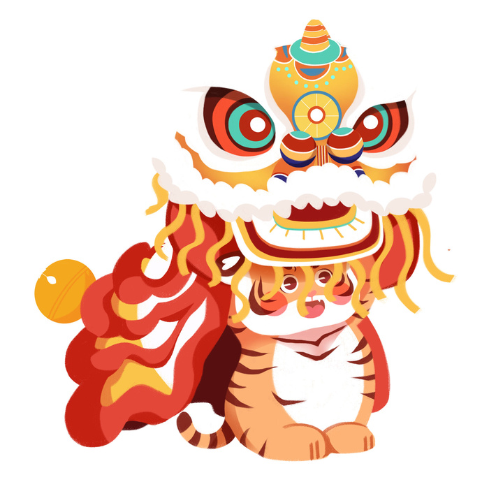 2022虎年吉祥物卡通公仔小老虎形象设计福字元素手绘插画psd素材