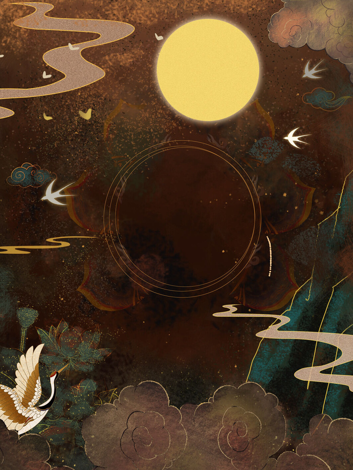 国潮中国风复古敦煌岩彩山水祥云插画烫金肌理背景PSD设计素材