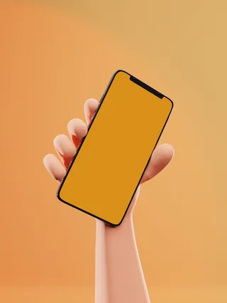 橙色手持苹果手机插画展示样机