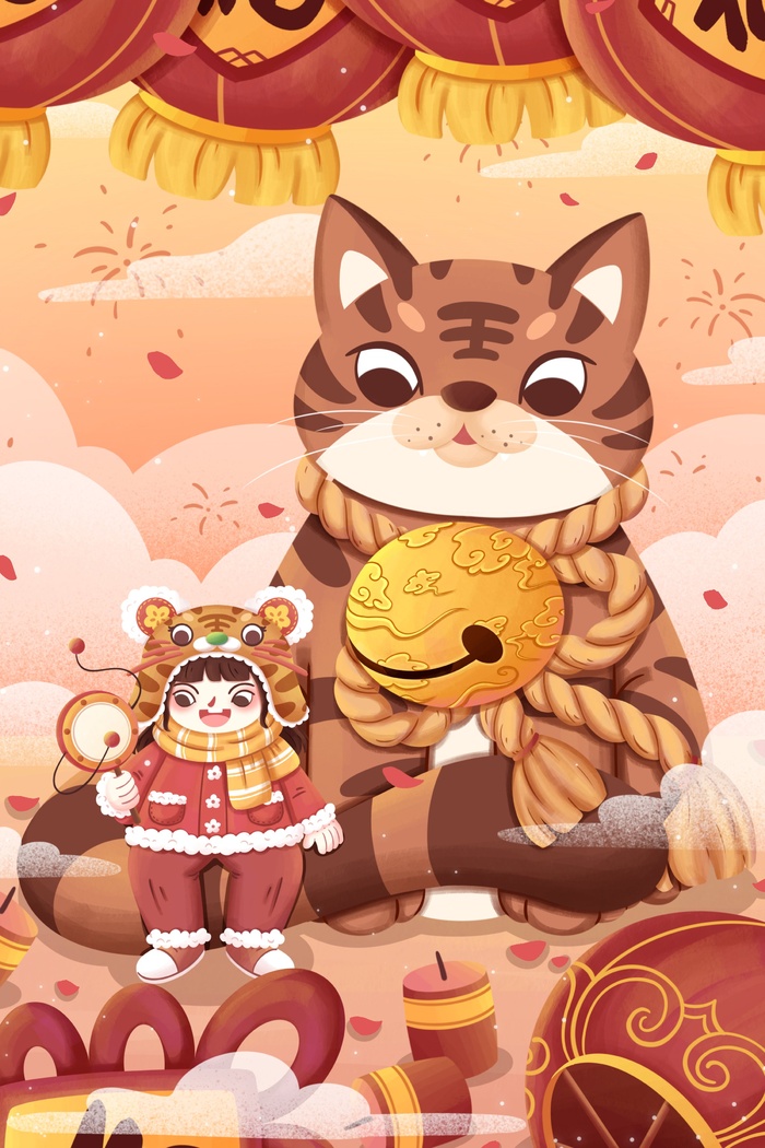 虎年中国风萌虎插画