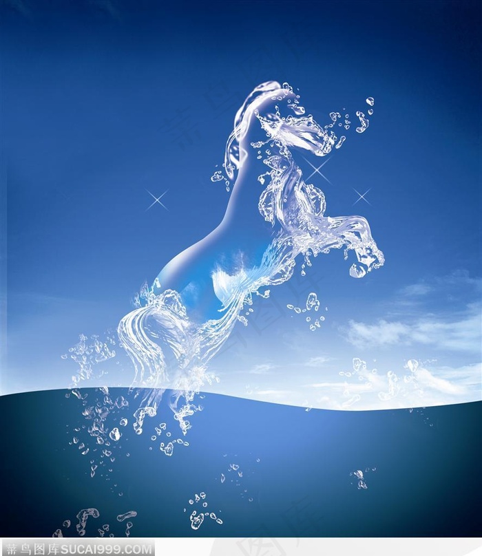 水珠水花组合拼成的奔腾跳跃的骏马创意图片
