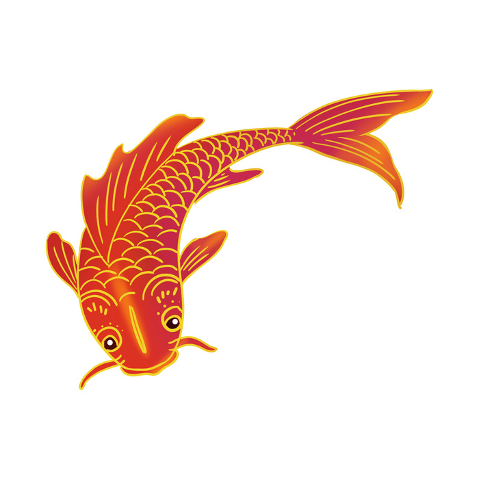手绘烫金国潮中国风卡通锦鲤鱼金鱼插画装饰元素PSD设计素材