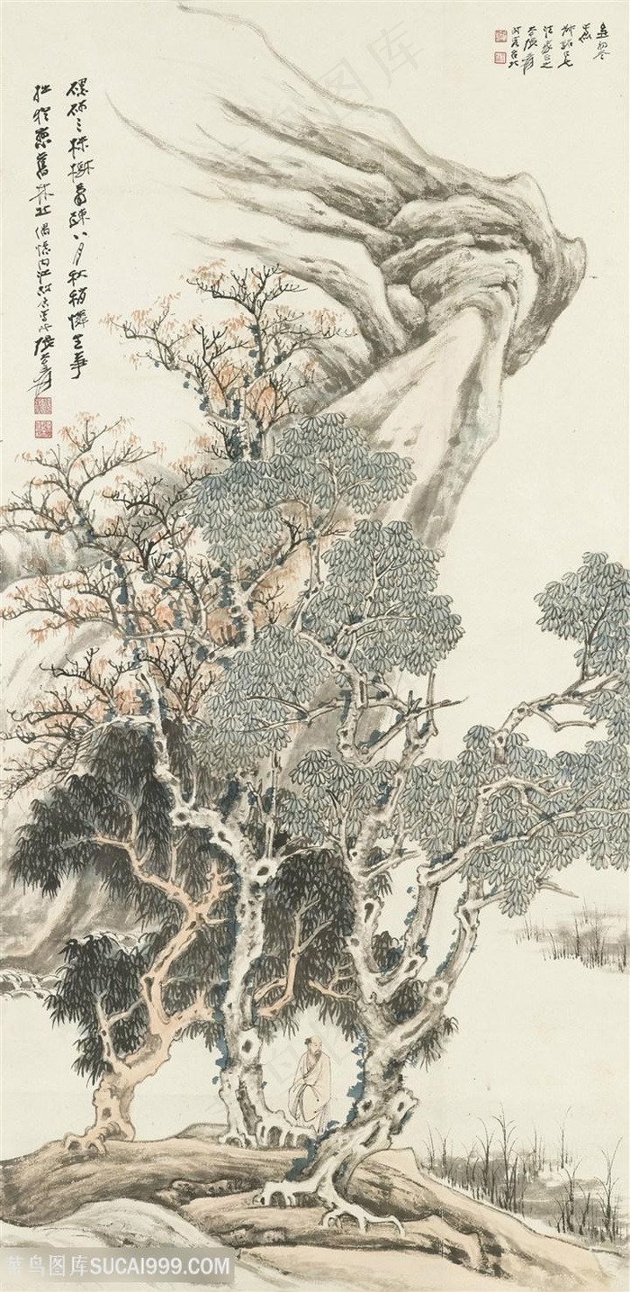 张大千大山大树国画图片