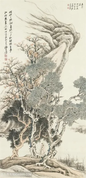 张大千大山大树国画图片 张大千大山大树国画图片