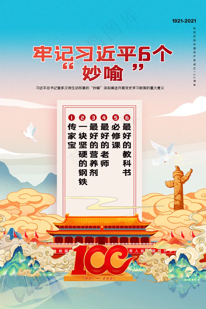 红色大气建党100周年党建海报