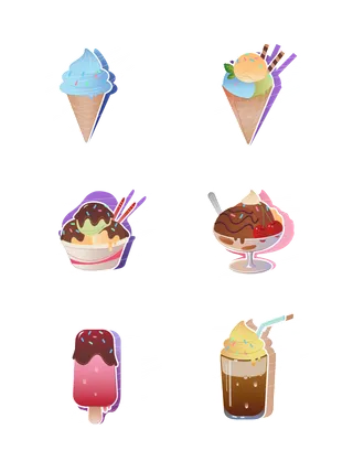 夏季凉爽冰激凌甜品冰棍饮料矢量元素