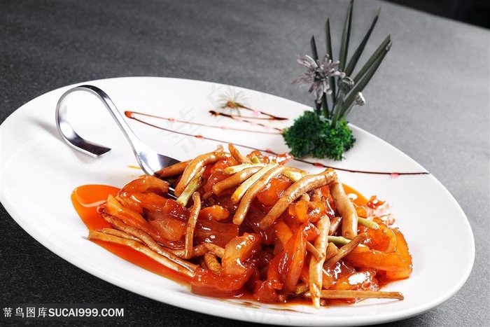 茶菇驼鸟筋中华美食摄影图